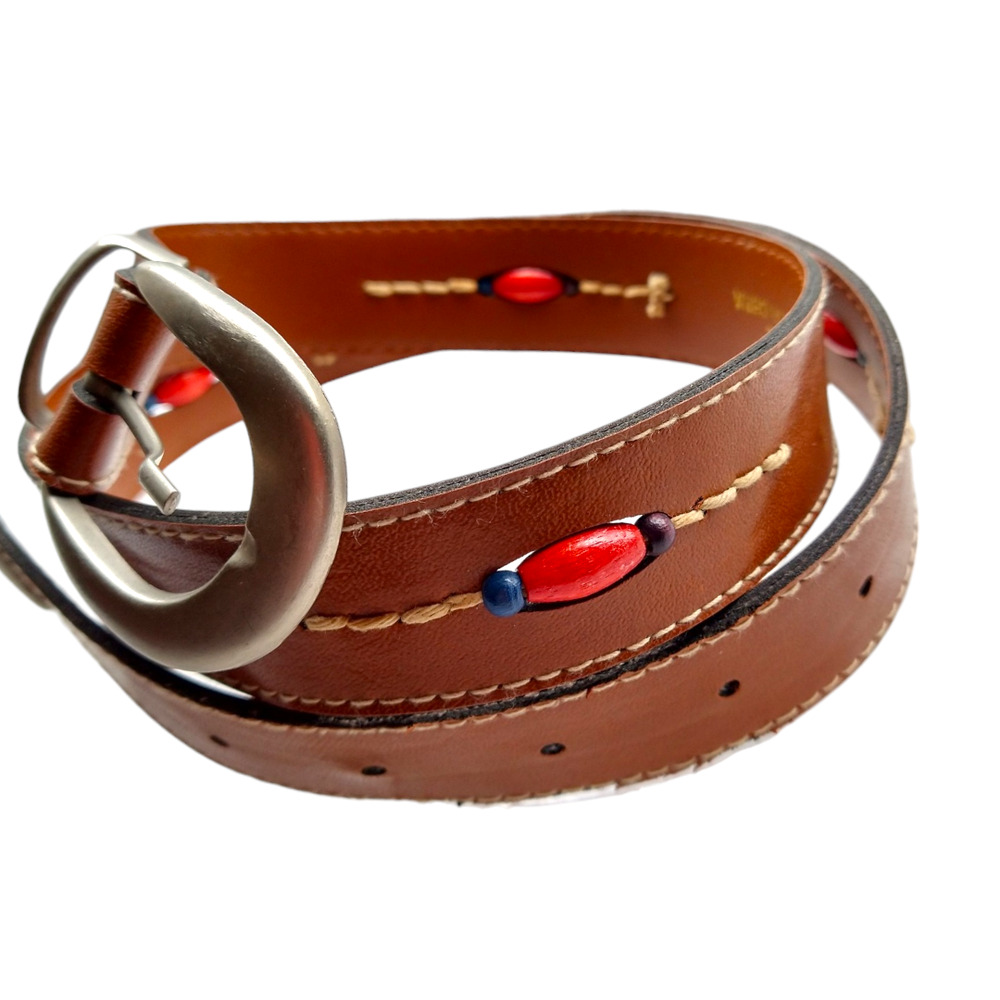 Vintage Brown belts with Suspended Wooden beads size Medium 8 10